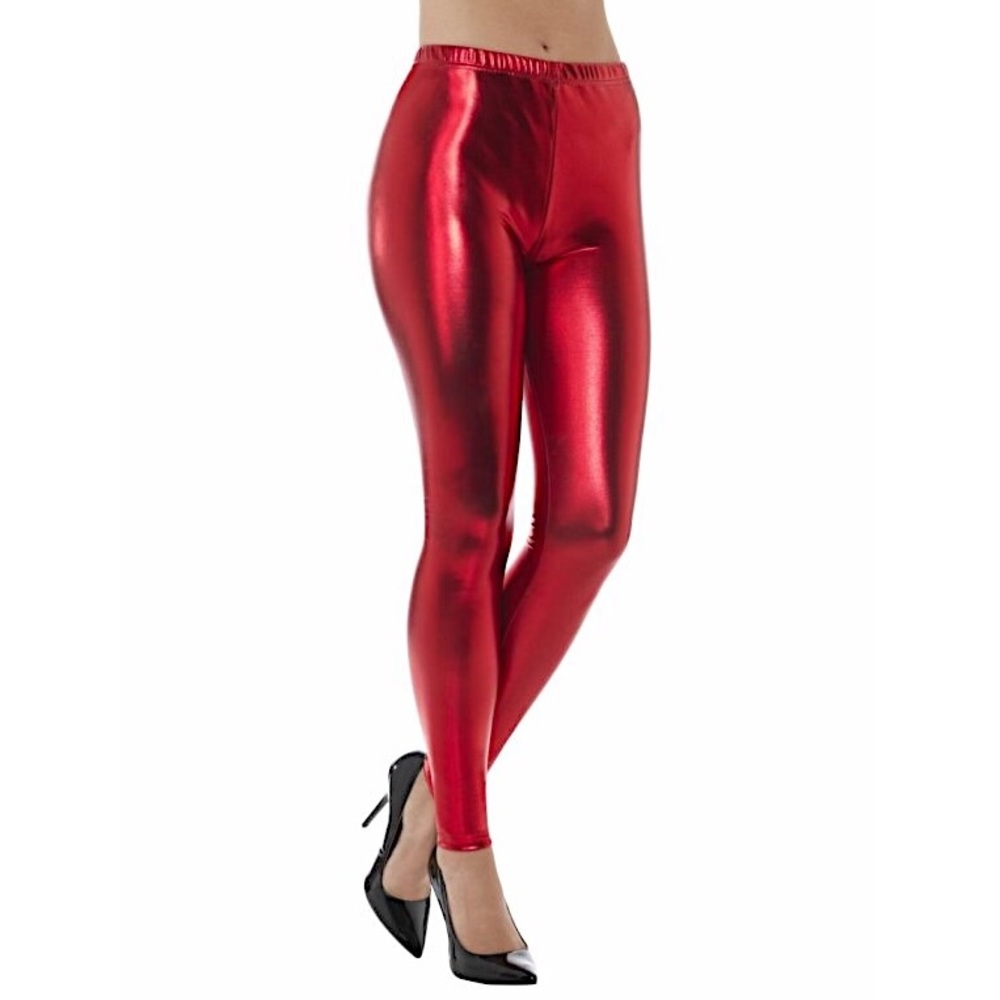 🍒 Cherry Red Metallic Leggings